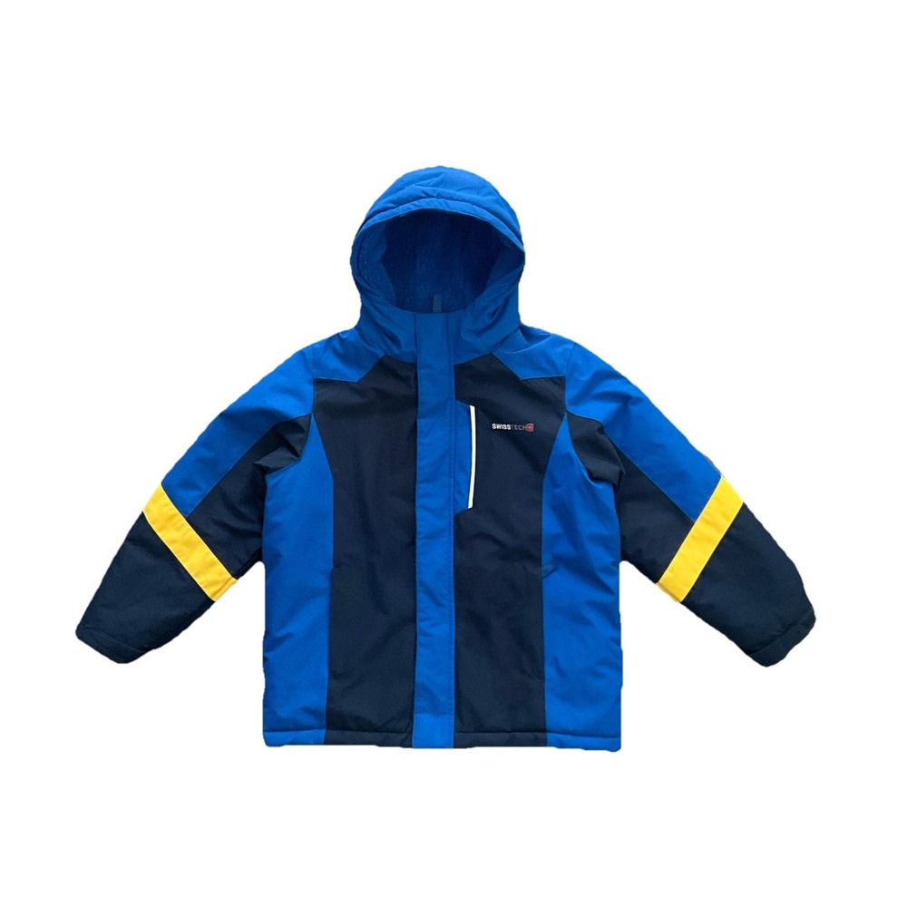 SwissTech Youth Hooded Insulated Winter Jacket Blue Zip Pockets Size M 8‎ Ski